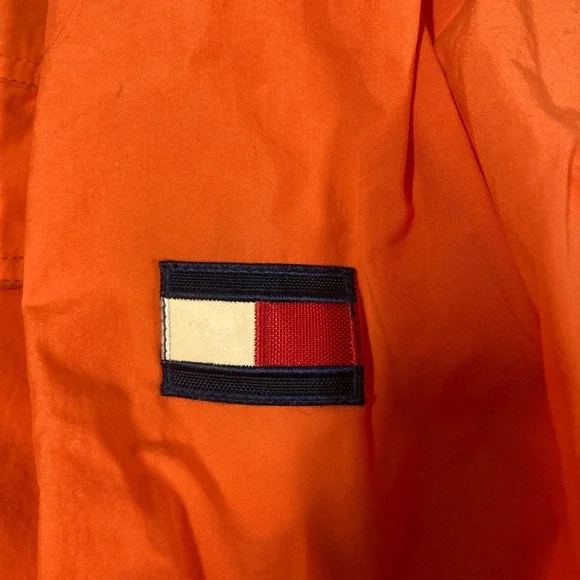 Tommy Hilfiger Mens Orange Anorak Windbreaker Jacket Quarter Zip Hooded XL - Picture 10 of 16
